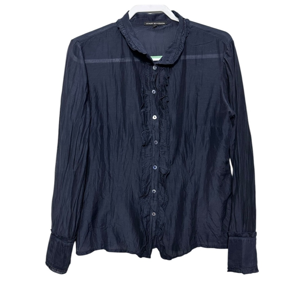 Le Phare De La Baleine Navy Blue Ruffle Shirt